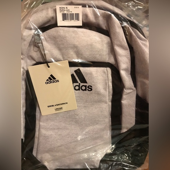 Adidas Excel 6 Backpack 19” Full Size Light Gray Black - Picture 2 of 2